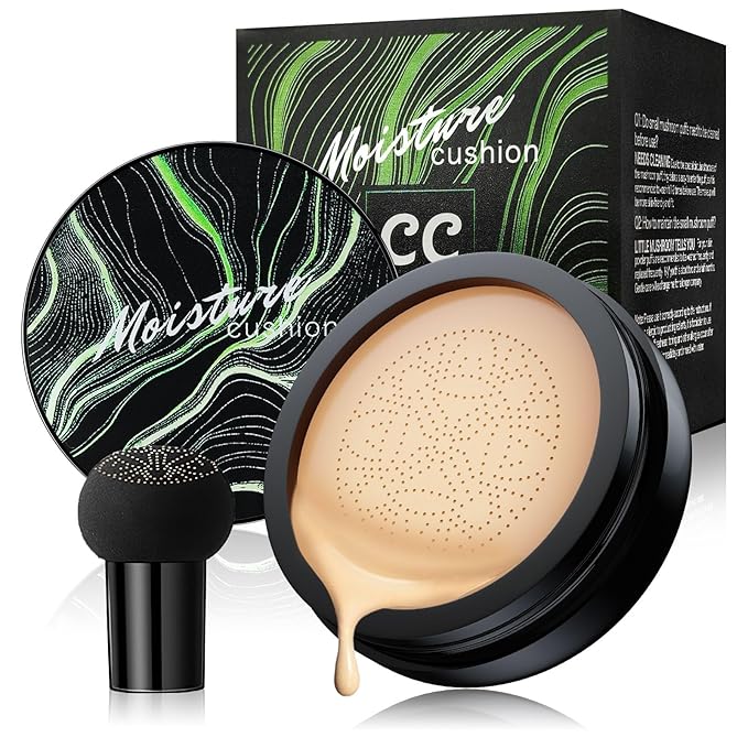 Mushroom Head Air Cushion CC Cream - Brightening & Moisturizing BB Cream Makeup Long Lasting Matte Concealer, Even Skin Tone for All Skin Types (Natural, 3.21 Ounce (Pack of 1))