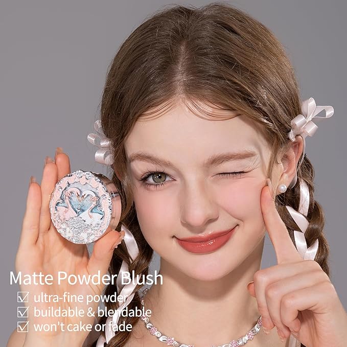 Flower Knows Swan Ballet Embossed Blush 05 Dreamy Season+Butterfly Cloud Collar Angled Powder Brush Pearly Moonlight