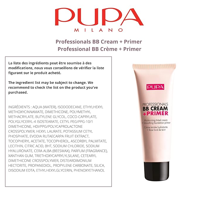 Pupa Milano Professionals BB Cream and SPF 20 Primer for Women, No. 001/Nude, 1.69 Ounce (Pack of 2)