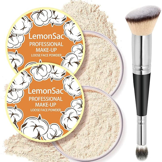 2PCS Loose Face Powder, Oil Control Minimizes Pores and Fine Lines, Loose Baking Face Setting Powder Makeup, Oil Control Soft Focus Effect Make Up, Matte Ultra Flawless Finish,8g (05 Fair)