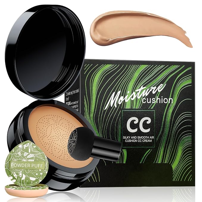 Mushroom Head Air Cushion CC Cream - BB Cream Foundation Makeup Moisturizing Concealer Long Lasting Waterproof With Powder Puff, Even Skin Tone (Medium Deep, Pack of 1)