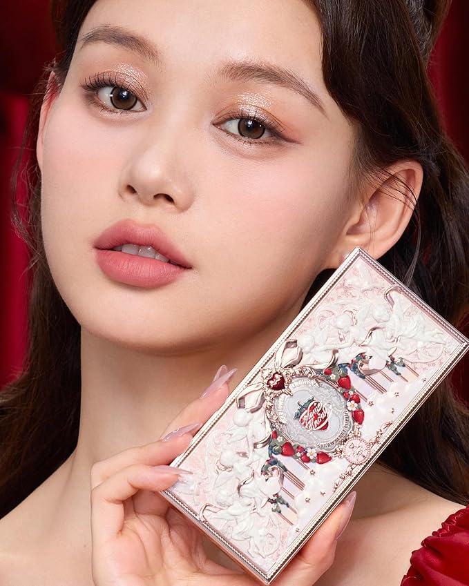 Flower Knows Strawberry Cupid Makeup Palette,Eyeshadow,Blush,Highlighting & Contour All-in-One Face Makeup Palette with 5 Matte+2 Shimmer Neutral Shades(01 Honey Canele,0.49 Oz)