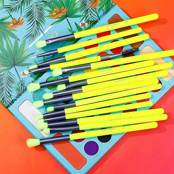 Docolor 15Piece Eye Makeup Brushes Set + 34 Colors Tropical Eeyshadow Palette Pigmented Matte Shimmer Metallic Blendable Soft Cream Powder Makeup Eye Shadow Palettes for Christmas Gift