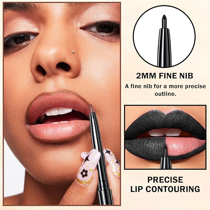 Black Lipstick and Lip Liner Set Lip Kit,3 in 1 Velvet Black Lipstick Halloween Matte Black Liquid Lipstick Lip Gloss with Black Lip Pencil,Hydrating Lip Stain Lip Makeup(Black Magic)