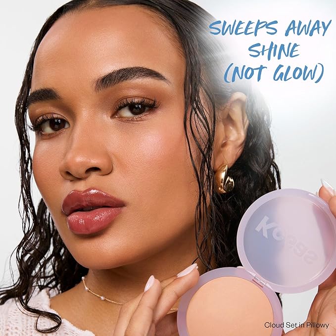 Kosas Mini Cloud Set Face Setting Powder - Smoothing Shine Control, Soft, Sheer Translucent Makeup Finish, Portable & Long-Lasting Loose Pressed Baking Powder - Pillowy (Sheer Medium Tan)