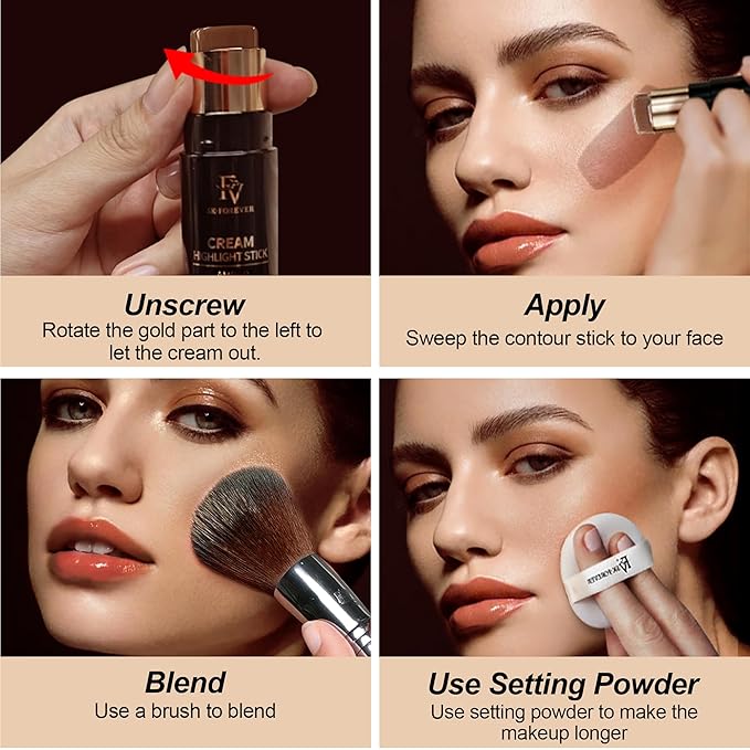 FV Contour Stick, Blendable & Smooth Cream Bronzer Stick with Natural Matte Finish, Waterproof & Highly Pigmented Face Contour Makeup Stick for Beginners, Long Lasting & Cruelty-free, 02 Mocha