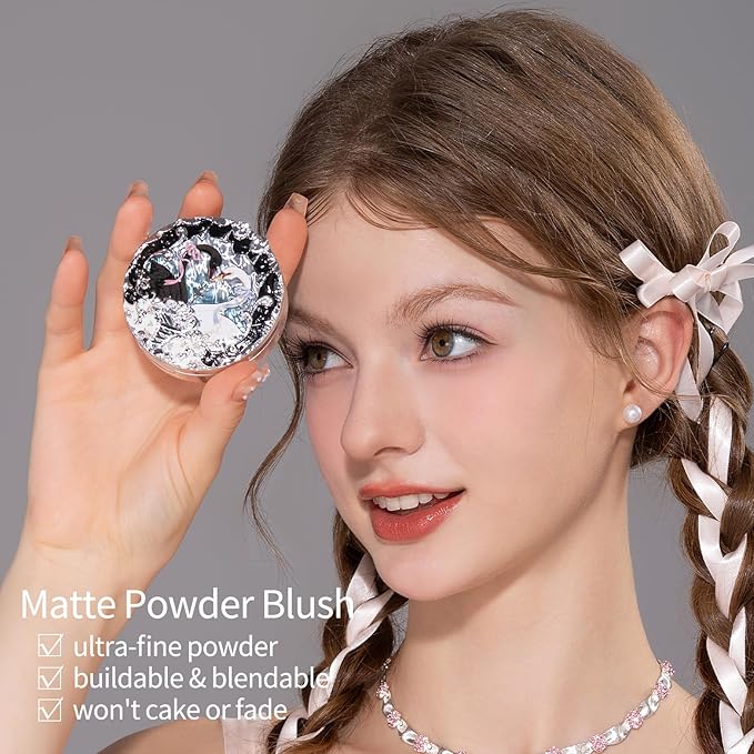Flower Knows Swan Ballet Embossed Blush 04 Pleuche+Butterfly Cloud Collar Angled Powder Brush Frosty Wisteria