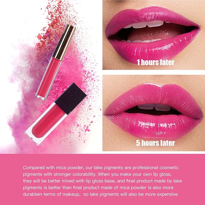 Lip Gloss Pigment Powder Natural Lip Dye 5 Colors x 10G and White Metallic Shimmer Pearl Glitter Pigment Powder for Lip Gloss Lipstick Eyeshadow Cosmetic Grade Lip Gloss Color Pigment
