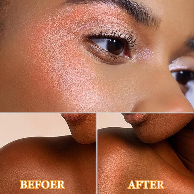 Body Shimmer Oil Luminizer, Face & Body Waterproof Moisturizing Glow Illuminator, Golden Brown Highlighter