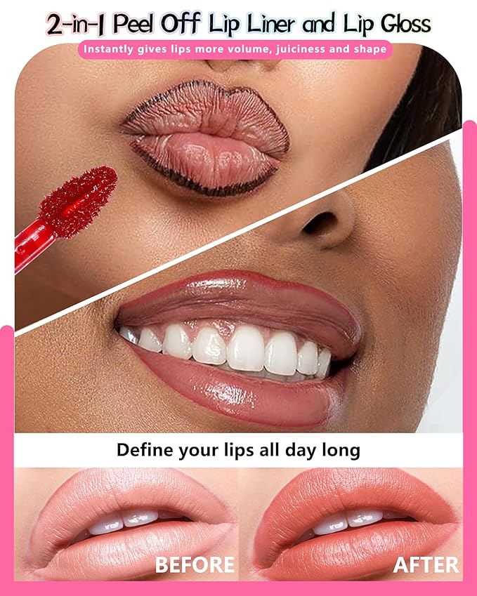 Peel Off Lip Tint Stain Set-3pcs Tattoo Lip Liner Stain Lip Gloss with Matte Finish,Long Lasting Waterproof Nonstick Lipstain Tinted Lipgloss,Mother's Day Makeup Gift Kit for Women Girl-02+04+06