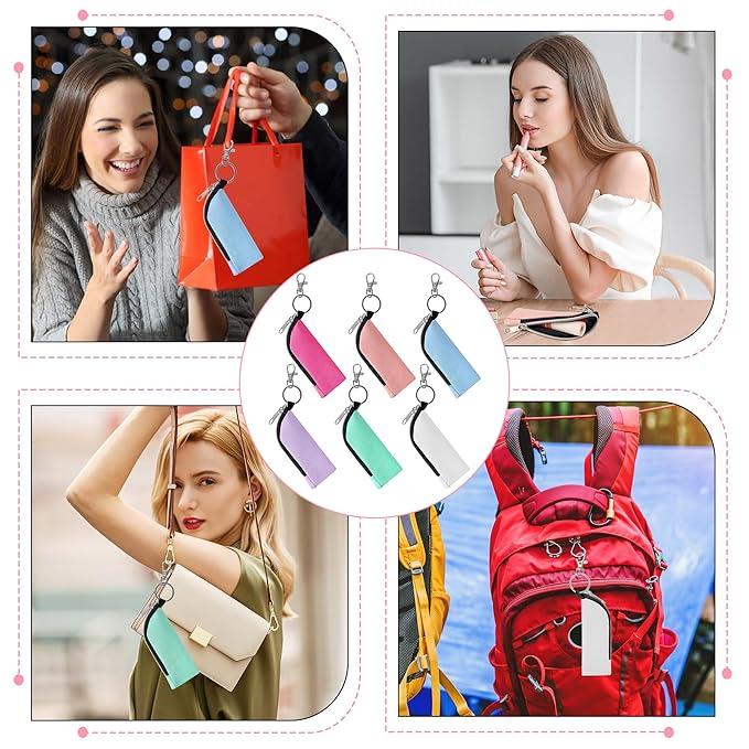 Chapstick Holder, 6 Pcs Lip Balm Sleeve Pouch, Portable Lipstick Holder Bag, Clip-on Makeup Travel Accessories, Great Stuffers for Women