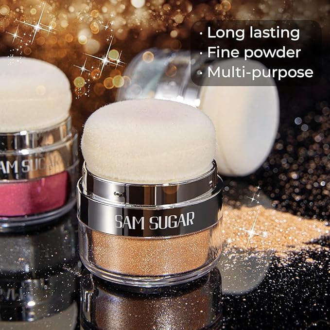 Body Shimmer Powder, 2PCS Glitter Highlighter Powder for Face, Liquid Highlighter Blush Body Glow Shimmer Powder Fairy Brightening Makeup Stick for Eyes, Hair (2, Pink/Champagne Gold, 32 g)