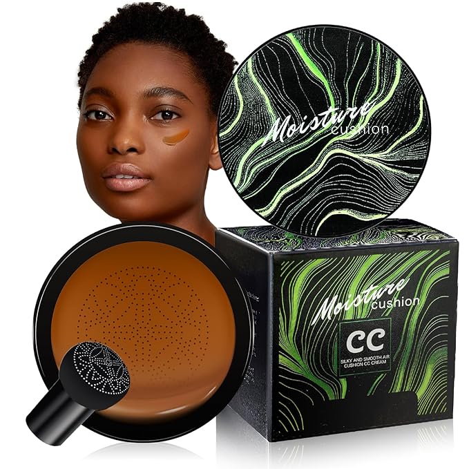 Mushroom Head Air Cushion CC Cream - Moisturizing BB Creams Foundation, Long-Lasting Waterproof New Air Cushion CC Cream Concealer for Even Skin Tone (Dark Brown, 1 PCS)
