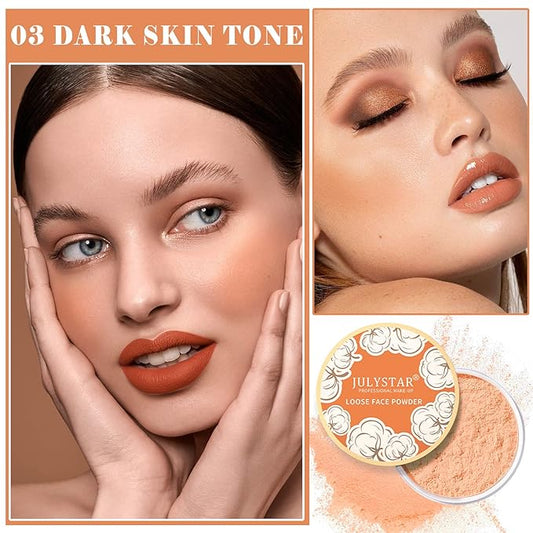 Setting Powder Loose Face Powder Matte Soft Smooth Oil Control Long Lasting Loose Setting Powder Makeup For Natural Flawless #03 Dark Skin Tone
