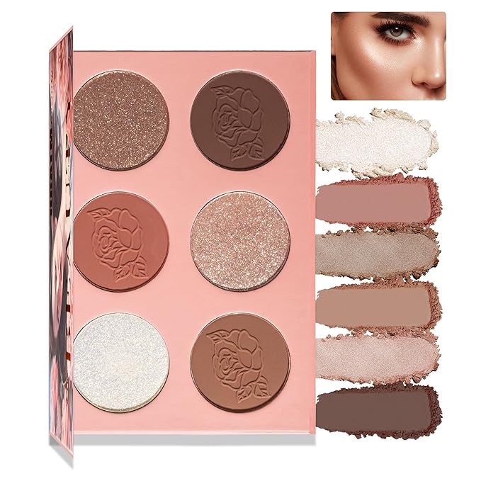 6 Shade Rose Blush Palette, Velvety Fine Texture, High Color Payoff, 3 Shimmer & 3 Matte Blush Shades, Beginner-Friendly, Soft Natural Colors, No Fading