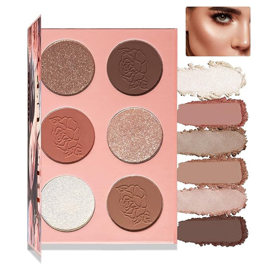 6 Shade Rose Blush Palette, Velvety Fine Texture, High Color Payoff, 3 Shimmer & 3 Matte Blush Shades, Beginner-Friendly, Soft Natural Colors, No Fading