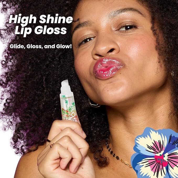 Blossom Lip Gloss Tubes, Watermelon Scented Thick Clear High Shine Moisturizing Flower Lip Gel with Nourishing Jojoba Seed Oil, Infused with Real Flowers, 0.3oz, Watermelon