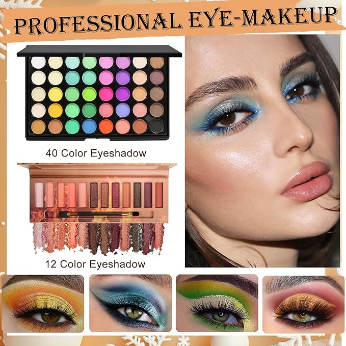 Girls Makeup Kit Full Set: 40-Color Eyeshadow, Foundation, Contour Stick & More