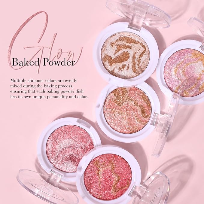 KYDA Baked Blush, Radiance Bronzer Glow Makeup, High Glossy Face Blusher, Shimmer Pressed Powder Blush, Buildable Lightweight Formula, Multiuse Baked Powder for Face Eye Cheeks, #05