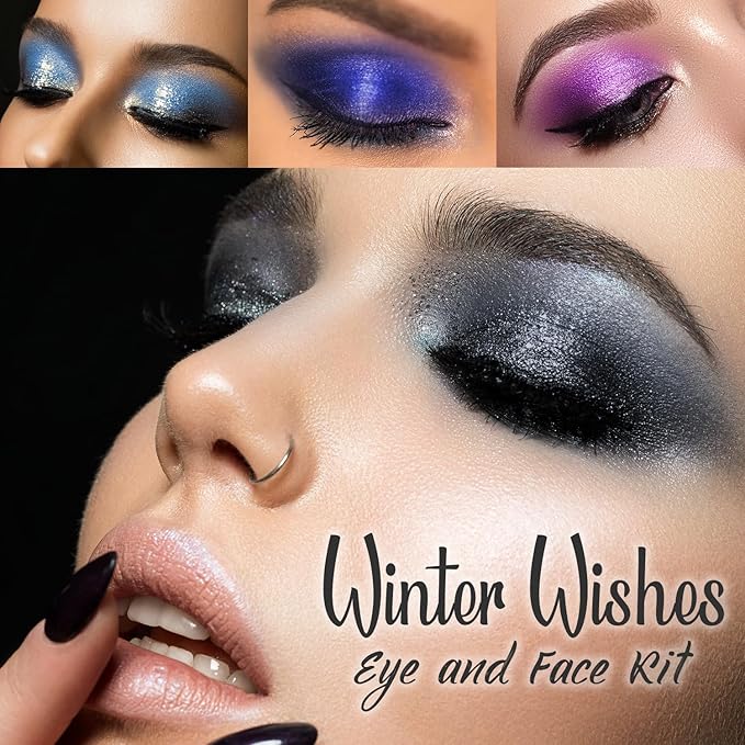 Profusion Cosmetics Winter Wishes 23 PC Eye and Face Kit, Features 18 Multi Finish Shades, 4 Pressed Glitter and 1 Pencil Lipgloss for Winter Wow Looks