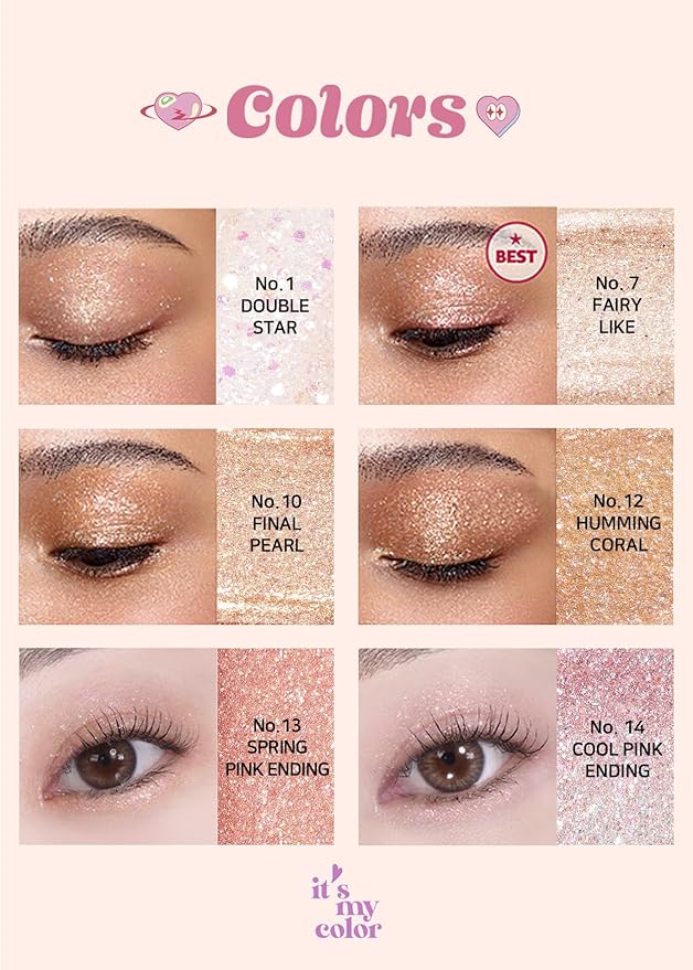 COLORGRAM Fruity Glass Tint 07 Shy Guava + Milk Bling Shadow 07 Fairylike | Highly Pigmented Glossy Dewy Lip Gloss and Pigmented Glistening Liquid Glitter Eyeshadow, Long-lasting Shimmer