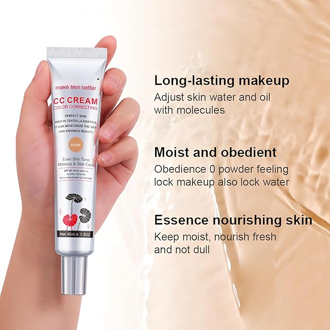 MAEPEOR Color Correcting CC Cream 5 Colors Lightweight Multi-Purpose Facial Concealer with Illuminating Finish Soothes & Hydrates Skin (01 Dark)