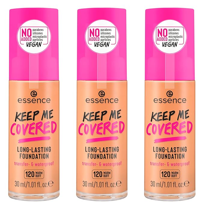 essence | Keep Me Covered Long-Lasting Foundation (120 | Warm Buff) | Medium to Full Buildable Coverage | Vegan & Cruelty Free
