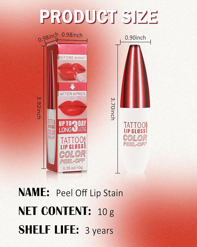 Peel Off Lip Stain - Red Matte Lip Liner Stain Waterproof Long Lasting 24H, Highly Pigmented Lip Tattoo Peel Off Lip Tint Stain, Transfer-Proof and Non-Stick Cup, Liquid Lip Gloss Makeup for Women-03