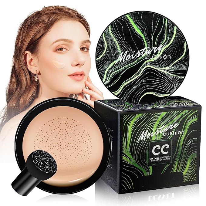 Mushroom Head Air Cushion CC Cream - Moisturizing BB Creams Foundation, Long-Lasting Waterproof New Air Cushion CC Cream Concealer for Even Skin Tone (Buff Beige, 1 PCS)
