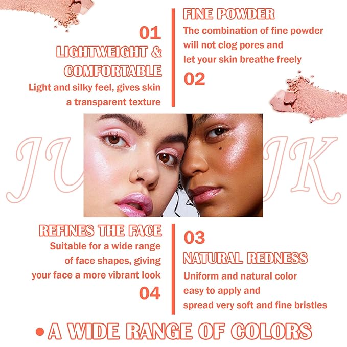 Shimmer Silky Matte Blush Powder Palette, Professional Cute Face Contour Highlighter with Blush Makeup Brush 01