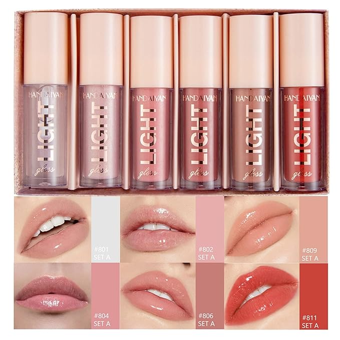 MAEPEOR Moisturizing Lipgloss Set 6PCS Smooth Hydrating Lip Gloss Neutral Nude Nourishing Glossy Lipgloss for Women and Girls (Moisturizing, 6PCS Set A)