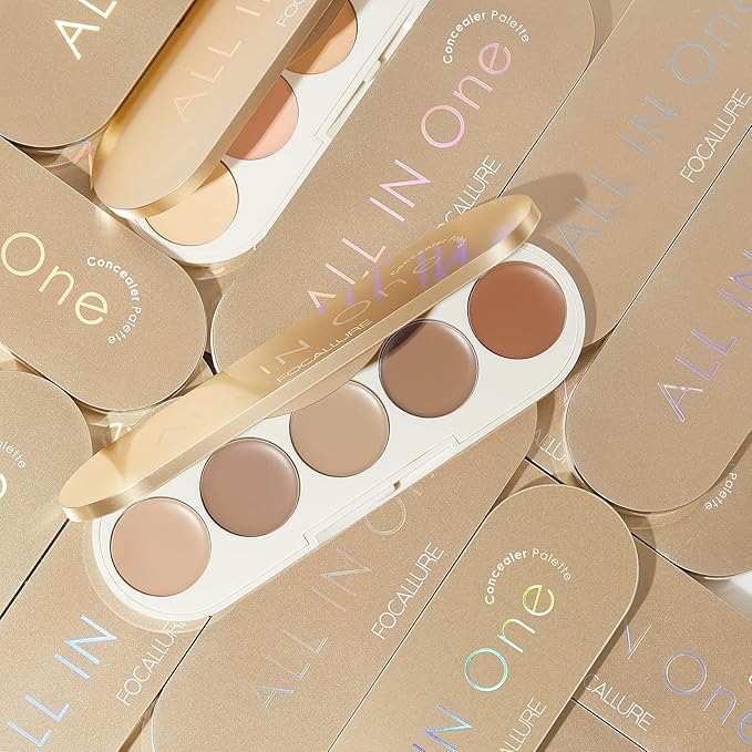 FOCALLURE #GoldenAge 5 in 1 Multi Uses Concealer Palette, 5 Colors Correcting Conceal Palette, Camouflage Contour Palettes for Dark Circles, Face Contouring Highlighter Pallet, CC01 LIGHT-CORRECTING