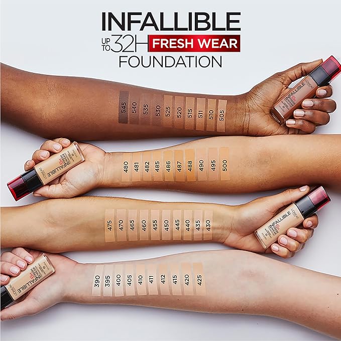 L'Oreal Paris Makeup Infallible Up to 32 Hour Fresh Wear Lightweight Foundation, 485 Golden Sun, 1 Fl Oz, Packaging May Vary