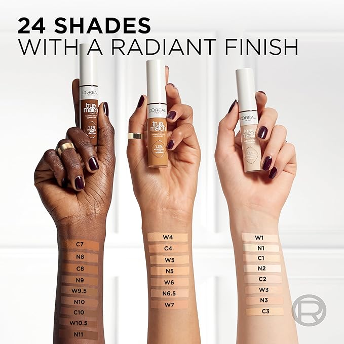 L'Oreal Paris True Match Radiant Serum Concealer, Brightening Under Eye Concealer Make Up with 1.5% Hyaluronic Acid and Caffeine, N6.5, 0.33 Oz