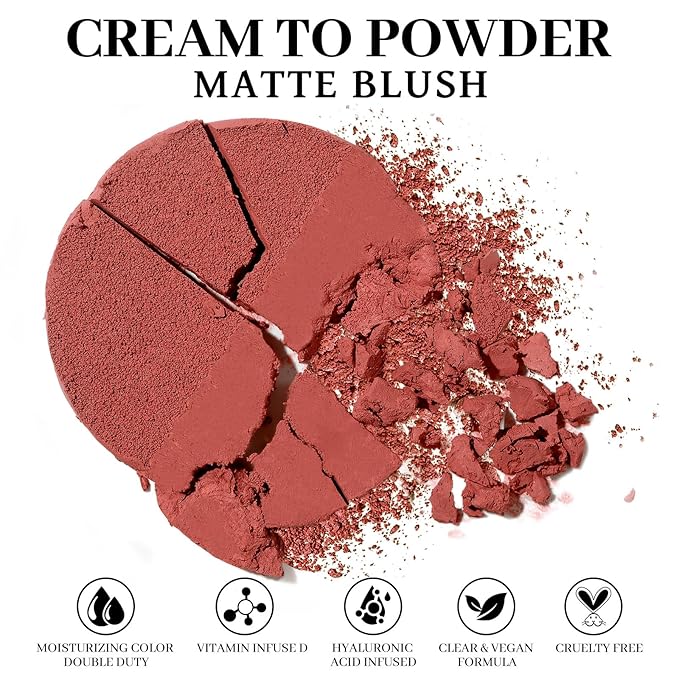 UCANBE Matte Cream-To-Powder Blush Makeup Palette, Highly Pigmented Lightweight Blush for Cheek and Eye, Blendable Flawless Velvety Coverage Face Blushes Make up 0.25 Ounce, Carrot
