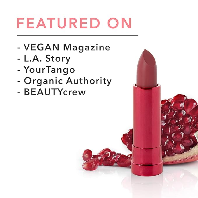 100% PURE Pomegranate Oil Anti-Aging Lipstick Long Lasting, Vibrant Makeup - Moisturizing Cocoa Butter Satin Finish - Vegan Fruit Pigmented Clover Color (Deep Neutral Pink Nude) - 0.15 oz