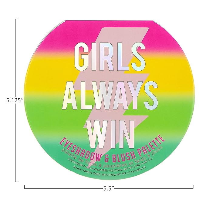 Always Win Glisten & Glitter Makeup Palette 10 Color Eyeshadow Palette & Blush Makeup Novelty Beauty Set, Fold Out Compact with Mirror, Washable, Non-Toxic