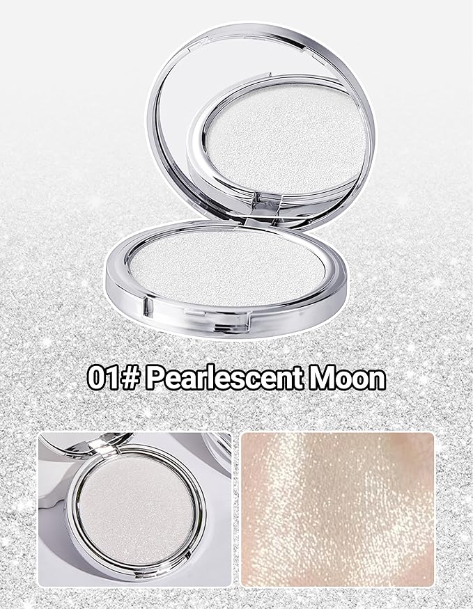 Erinde Shimmer Face Highlighter Makeup Powder, Cream to Powder Glow Finish, Lightweight & Healthy Radiance, Long Lasting Luminous Face Body Highlighter Makeup, 01 Pearlescent Moon