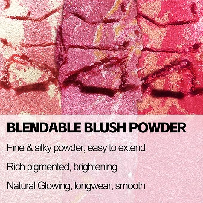 Boobeen Baked Powder Blush, Highlighting Pressed Blush Face Blushes Highlighter Finishing Powder Makeup, Natural Flush Tint for Cheeks, Long-wear Glow, Easily Blends