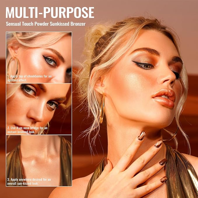 Oulac Shimmer Bronzer Powder Face Makeup with Mirror - Natural SunKissed Bronzer Look,Highly Pigmented Cream Bronzer, Long Lasting Glow, Easy to Blend, Vegan & Cruelty-Free B02