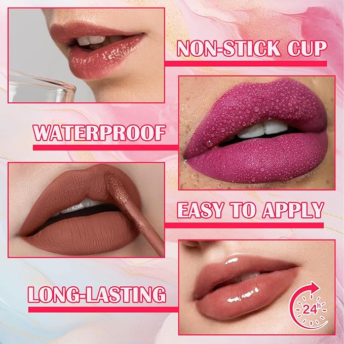 8 Colors Lip Tint Stain Set,Mini Liquid Lipstick Moisturizing Long Lasting Plumping High Pigmented Lip Gloss Set,Lightweight Non-Stick Cup Matte Lipstick for Waterproof Cheek and Lip Tint Makeup