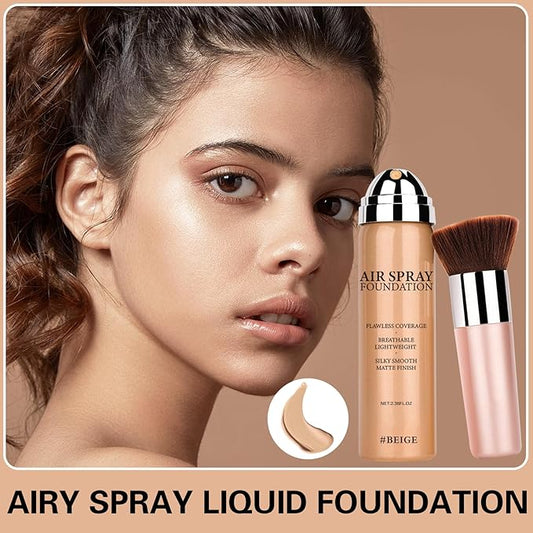 Airbrush Foundation Makeup Spray for Mature Skin Silk Lightweight Airbrush Flawless Setting Spray Foundation Makeup(02# Beige Color)
