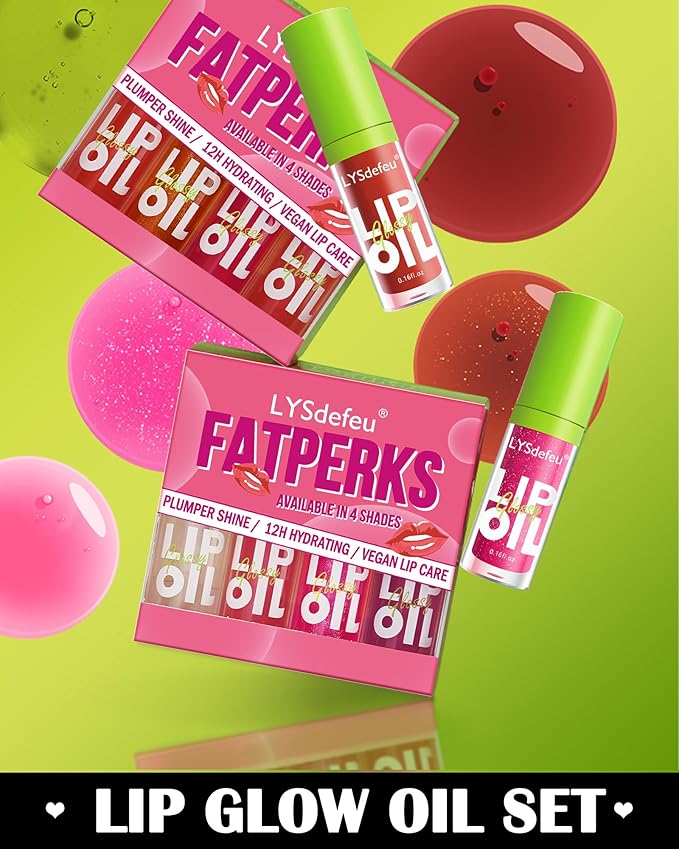 Hydrating Lip Glow Oil Kit-4 Colors Lip Oil Lip Glaze,Tinted Lipgloss Clear Pink Red Glow Reviver Tint Lip Oil Lip Stain, Non-sticky Lipstain Lip Gloss,Mother's Day Makeup Gift Kit for Women-Set C