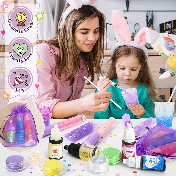 Lip Gloss Making Kit, JCOOS 66PCS Lipgloss Sets for Girls, Women, Kids Lip Gloss Kit, Fun Diy Lipgloss Making Kit for Beginner, Moisturize Lip Oil Base Tubes, Lip Gloss Set for Teens, Tween Girl Gifts