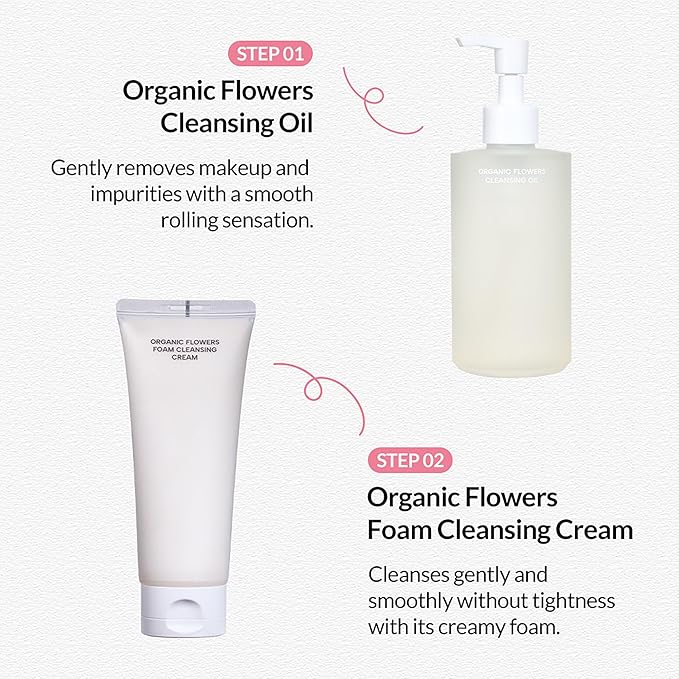 Whamisa Organic Flowers Cleansing Oil, Face Cleanser, Postbiotic-Rich Makeup Remover for Deep Cleansing, Pore Care, Rolling, Fermented, Easy Clean (260ml)
