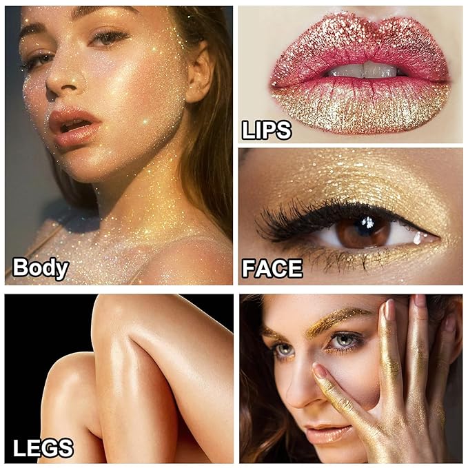 Body Shimmer Oil 100ml, Moisturizing Long Lasting Body Luminizer Face Brighten, Waterproof Liquid Illuminator Body Glitter Oil, Shimmer Glow Highlighter Summer Glowing Taning Makeup (#02 Gold)