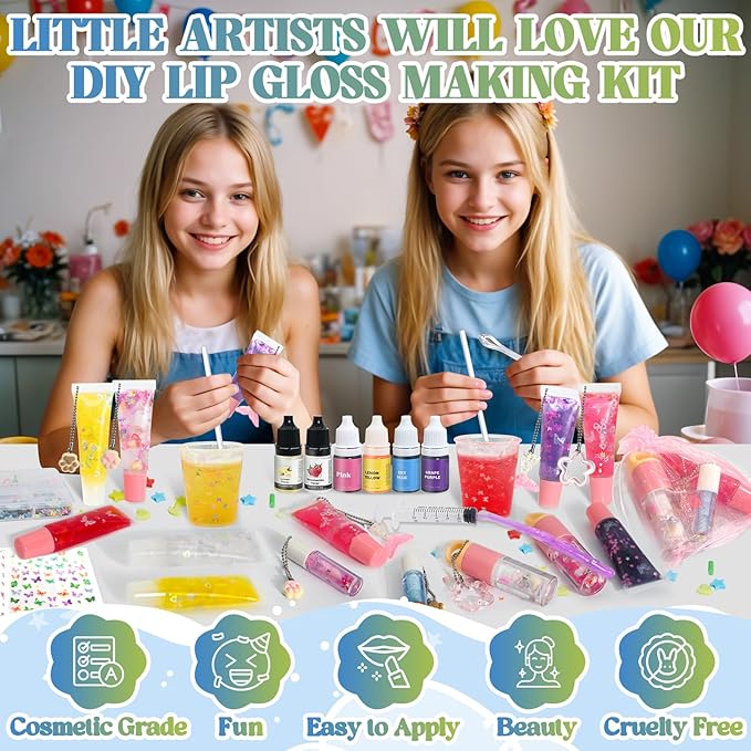 Make Your Own Lip Gloss Kit, JCOOS Lip Gloss Making Kit, 94PCS Fun Keychain DIY Lipgloss Sets for Girls, Flavored Moisturizing Glitter Lip Kit, Kids Lip Gloss, Tween Girls Trendy Stuff Christmas Gifts