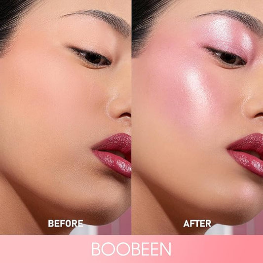 Boobeen Cream Makeup Blush Stick, Shimmer Blush for Cheeks, Lightweight Waterproof Highlighter Blush Wand, Easy to Blend