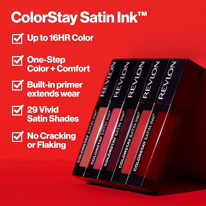 Revlon ColorStay Satin Ink Liquid Lipstick, Longwear Rich Lip Colors, Formulated with Black Currant Seed Oil, 011 Own It, 0.17 fl oz