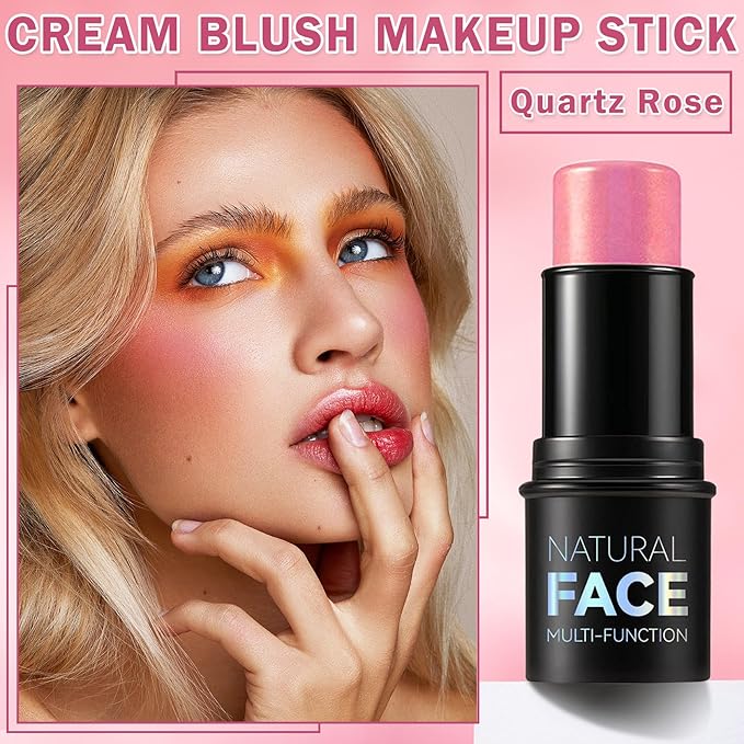 Cream Blush Stick Multi-use Blush Makeup Stick for Cheeks and Lips Blendable and Buildable Color Matte & Dewy Finish Lightweight Long Lasting(03 QUARTZ ROSE)